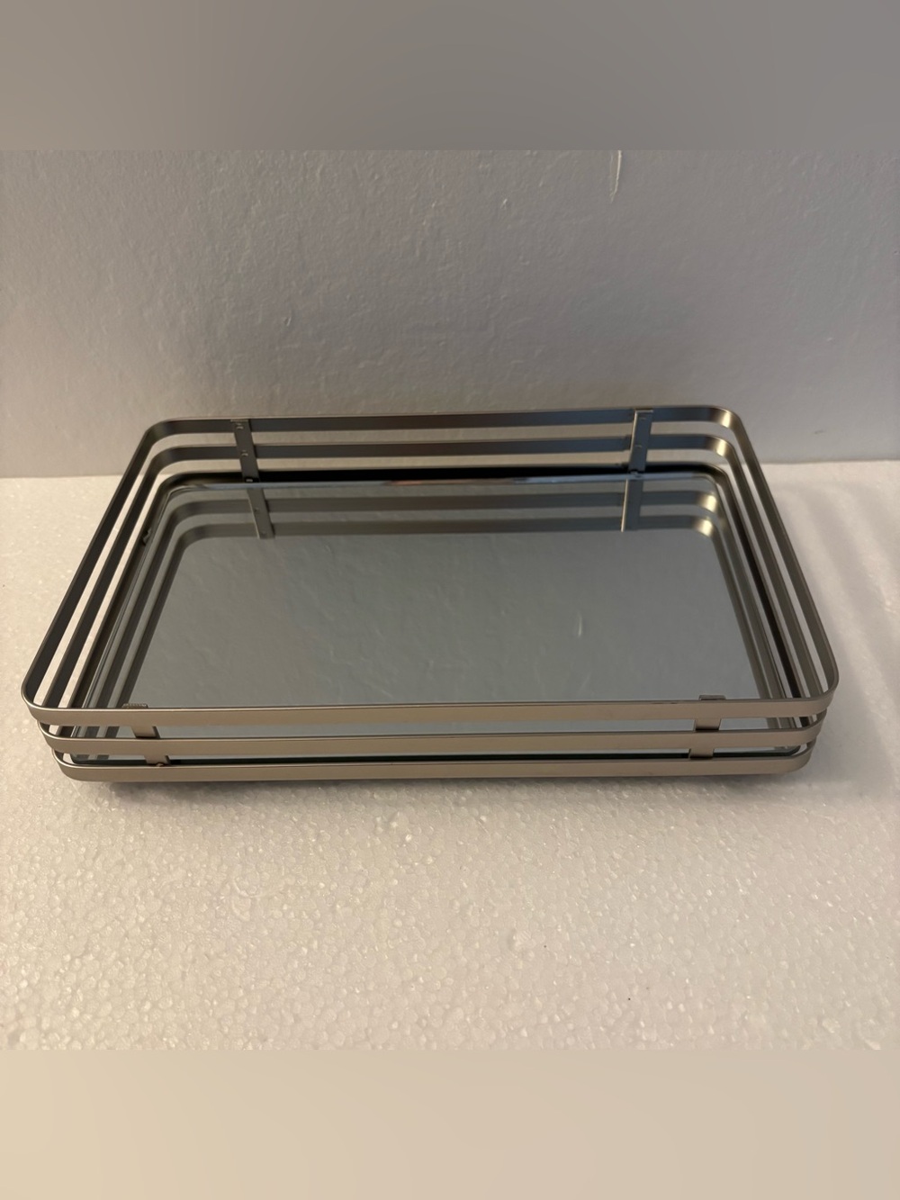 Modern Silver Mirrored Vanity Tray Contemporary Home Bath Organizer